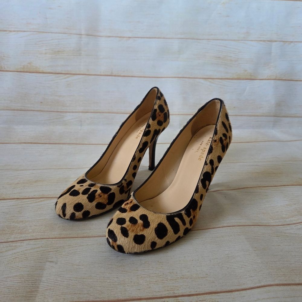Kate Spade Leather Calfskin Animal Print Round Toe Heels Brown Black Size 6 1/2B